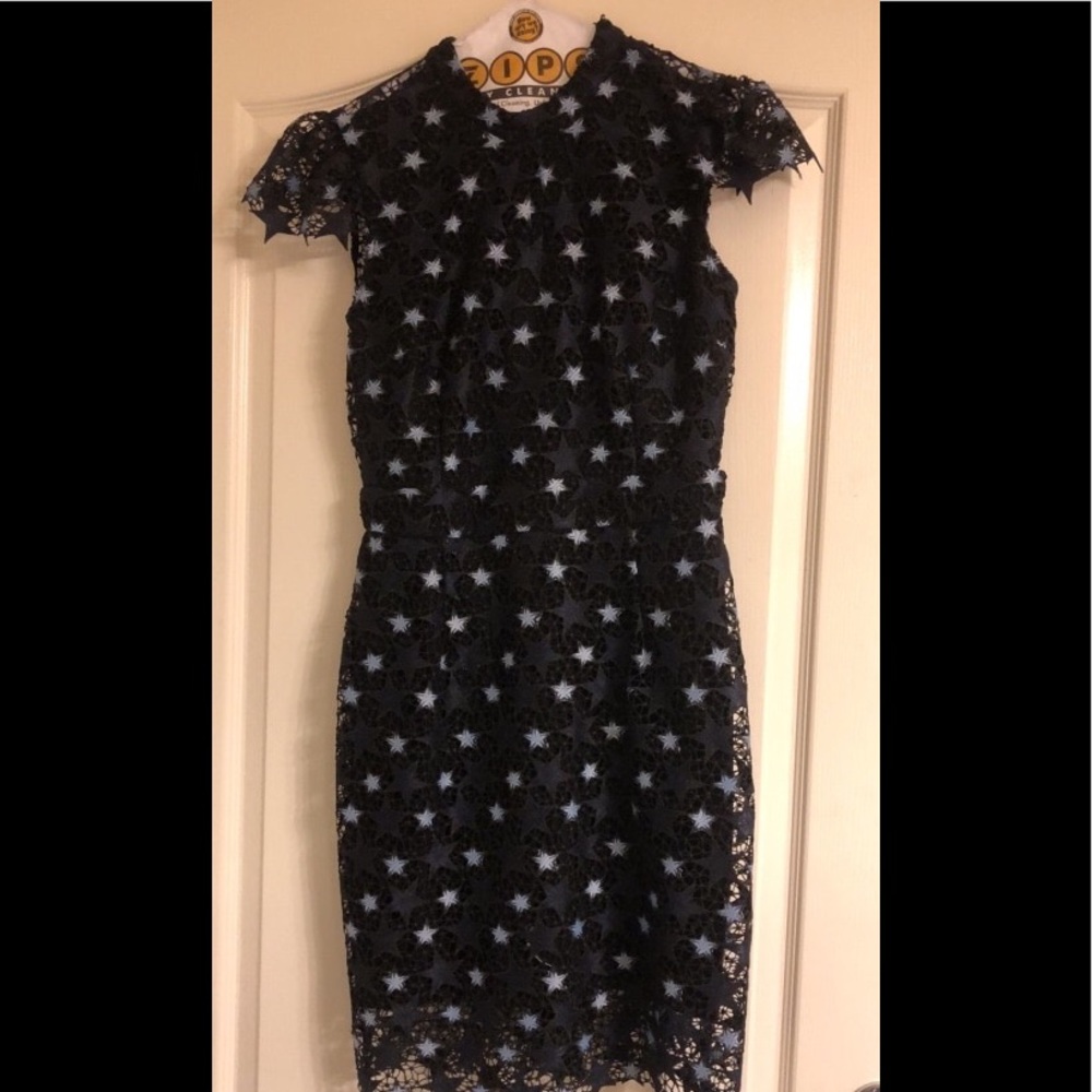 Black dress with navy blue stars